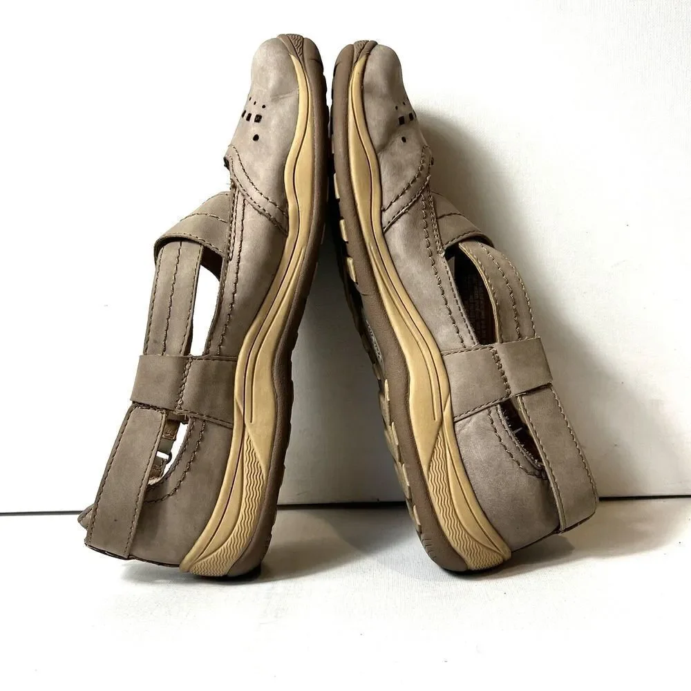 Earth Origins Women 10M Brown Leather Comfort Casual Flat Slip On Mary Jane Shoe